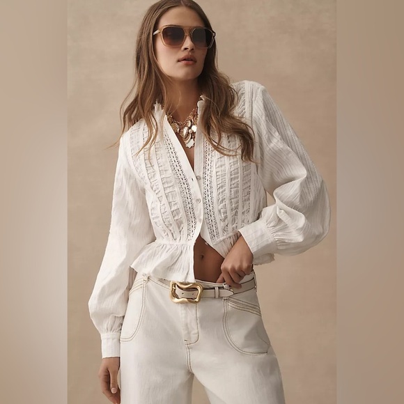 NWT Size L - Anthropologie 100% Cotton Ruched Delicate Blouse (NWT US$ 128) - Picture 7 of 15